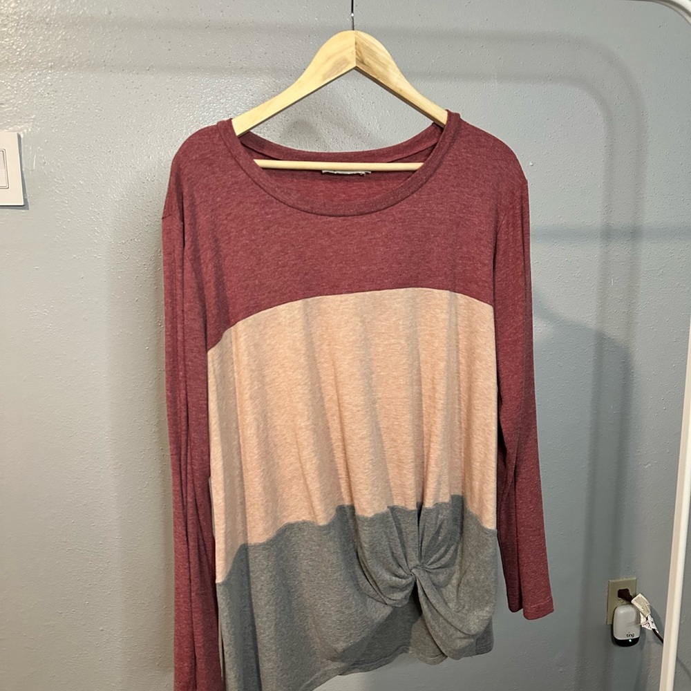 Women XXL Color Block Long Sleeve Top